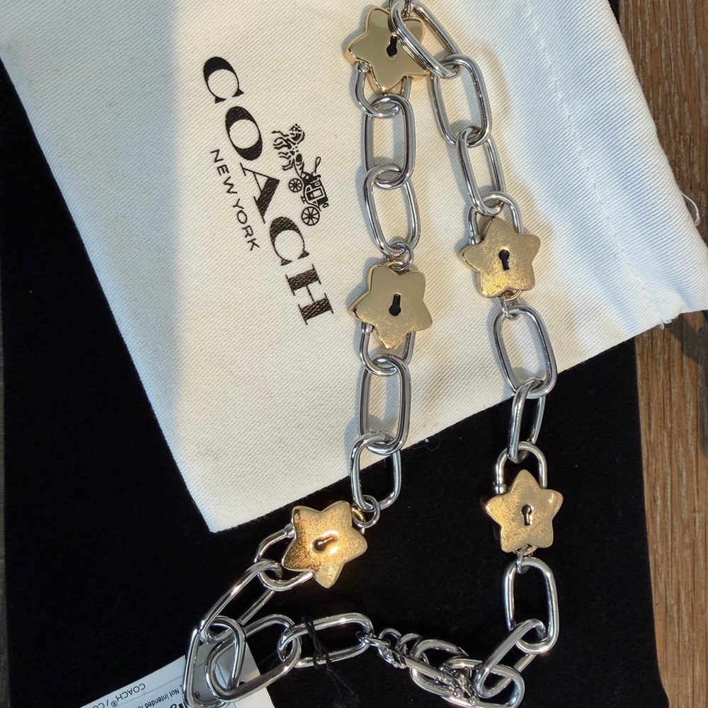 Coach Silver Chain Necklace with Gold Star Accents